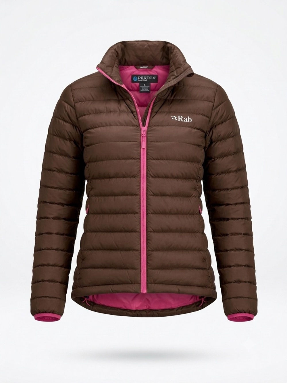 Rab Women's Brown Puffer Jacket with Pink Trim